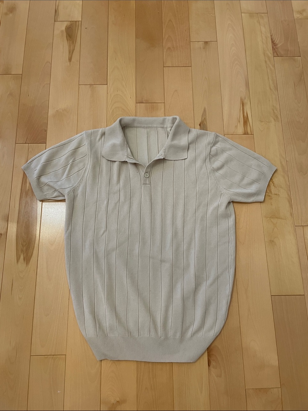 Men's Short-Sleeve Ribbed Polo Shirt - Light Beige